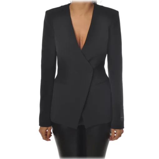 Patrizia Pepe - Double Breasted Collarless Jacket - Black - Jacket - Made in Italy - Luxury Exclusive Collection - Avvenice^ Jackets