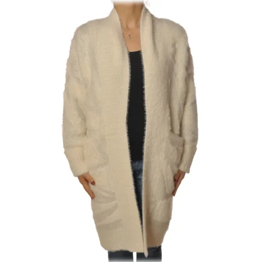 Patrizia Pepe - Long Cardigan Without Closures - White - Pullover - Made in Italy - Luxury Exclusive Collection - Avvenice^ Knitwears