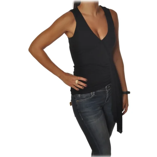 Patrizia Pepe - Model with Deep "V" Neckline - Black - Top - Made in Italy - Luxury Exclusive Collection - Avvenice^ Tops