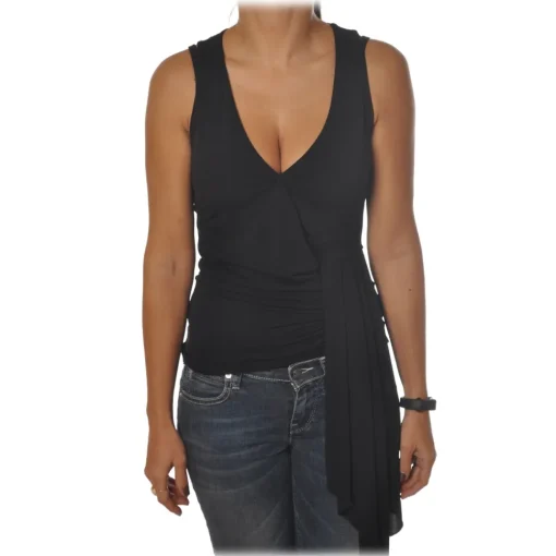Patrizia Pepe - Model with Deep "V" Neckline - Black - Top - Made in Italy - Luxury Exclusive Collection - Avvenice^ Tops