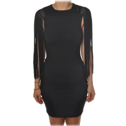 Patrizia Pepe - Short Dress with Fringes and Embroidery - Black - Dress - Made in Italy - Luxury Exclusive Collection - Avvenice^ Dresses