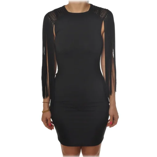 Patrizia Pepe - Short Dress with Fringes and Embroidery - Black - Dress - Made in Italy - Luxury Exclusive Collection - Avvenice^ Dresses