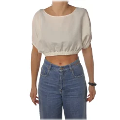 Patrizia Pepe - Short Model T-shirt with Elastic - White - T-shirt - Made in Italy - Luxury Exclusive Collection - Avvenice^ T-shirt