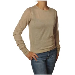Patrizia Pepe - Sweater Crew-neck in Laminated Yarn - Beige - Pullover - Made in Italy - Luxury Exclusive Collection - Avvenice^ Knitwears