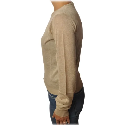 Patrizia Pepe - Sweater Crew-neck in Laminated Yarn - Beige - Pullover - Made in Italy - Luxury Exclusive Collection - Avvenice^ Knitwears