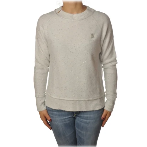 Patrizia Pepe - Sweater Round Neck with Paillettes - White - Pullover - Made in Italy - Luxury Exclusive Collection - Avvenice^ Knitwears