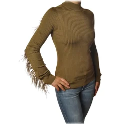 Patrizia Pepe - Sweater with Removable Feather Insert - Camel - Pullover - Made in Italy - Luxury Exclusive Collection - Avvenice^ Knitwears