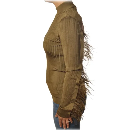 Patrizia Pepe - Sweater with Removable Feather Insert - Camel - Pullover - Made in Italy - Luxury Exclusive Collection - Avvenice^ Knitwears