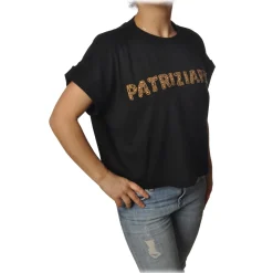 Patrizia Pepe - Sweatshirt Short Sleeve with Opening on the Back - Black - T-shirt - Made in Italy - Luxury Exclusive Collection - Avvenice^ Sweatshirts