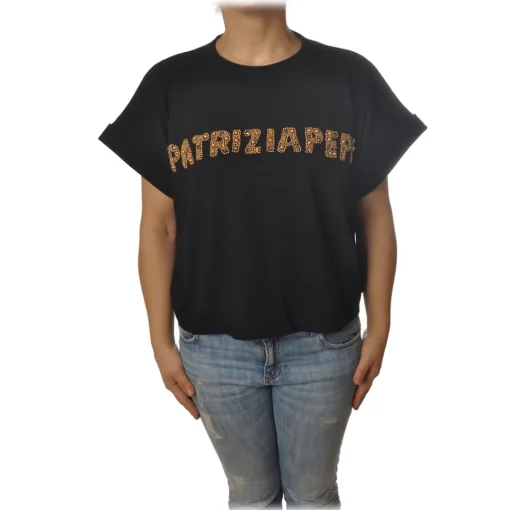 Patrizia Pepe - Sweatshirt Short Sleeve with Opening on the Back - Black - T-shirt - Made in Italy - Luxury Exclusive Collection - Avvenice^ Sweatshirts