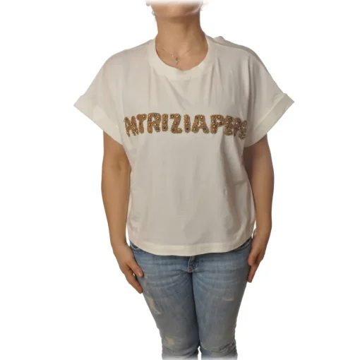Patrizia Pepe - Sweatshirt Short Sleeve with Opening on the Back - White - T-shirt - Made in Italy - Luxury Exclusive Collection - Avvenice
