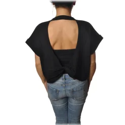 Patrizia Pepe - Sweatshirt Short Sleeve with Opening on the Back - Black - T-shirt - Made in Italy - Luxury Exclusive Collection - Avvenice^ Sweatshirts