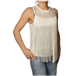 Patrizia Pepe - Top with Fringes - White - Top - Made in Italy - Luxury Exclusive Collection - Avvenice^ Tops