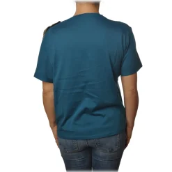 Patrizia Pepe - T-shirt Round-Neck Model Brooch Detail - Petrol Blue - T-shirt - Made in Italy - Luxury Exclusive Collection - Avvenice^ T-shirt