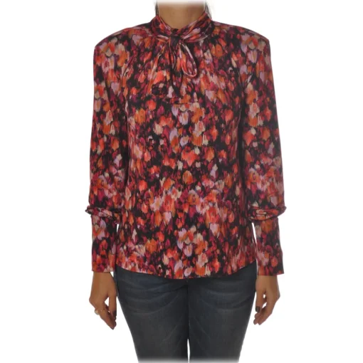 Patrizia Pepe - Tunic with High Collar in Fantasy - Flower Fantasy - Shirt - Made in Italy - Luxury Exclusive Collection - Avvenice^ Shirts