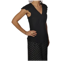 Pinko - Blouse Popcorn V-neck with Half Cap Sleeves - Black - Shirt - Made in Italy - Luxury Exclusive Collection - Avvenice^ Shirts