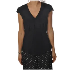 Pinko - Blouse Popcorn V-neck with Half Cap Sleeves - Black - Shirt - Made in Italy - Luxury Exclusive Collection - Avvenice^ Shirts