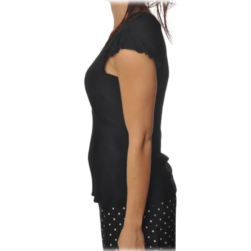 Pinko - Blouse Popcorn V-neck with Half Cap Sleeves - Black - Shirt - Made in Italy - Luxury Exclusive Collection - Avvenice^ Shirts