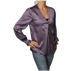 Pinko - Blouse Renzo with Long Sleeve and V-neck in Silk - Purple - Shirt - Made in Italy - Luxury Exclusive Collection - Avvenice^ Shirts