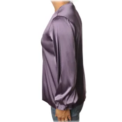 Pinko - Blouse Renzo with Long Sleeve and V-neck in Silk - Purple - Shirt - Made in Italy - Luxury Exclusive Collection - Avvenice^ Shirts