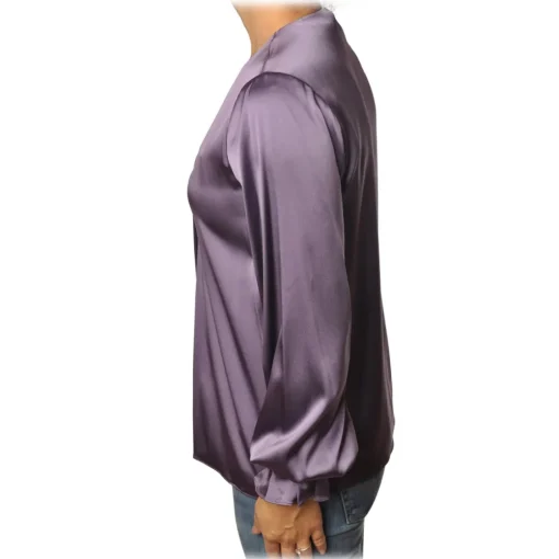Pinko - Blouse Renzo with Long Sleeve and V-neck in Silk - Purple - Shirt - Made in Italy - Luxury Exclusive Collection - Avvenice^ Shirts