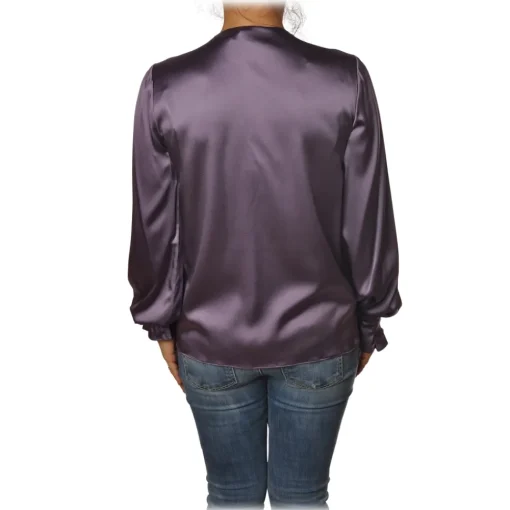 Pinko - Blouse Renzo with Long Sleeve and V-neck in Silk - Purple - Shirt - Made in Italy - Luxury Exclusive Collection - Avvenice^ Shirts