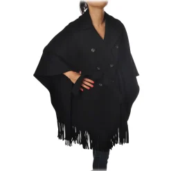 Pinko - Double-Breasted Coat Puerta Mantella with Fringes - Black - Jacket - Made in Italy - Luxury Exclusive Collection - Avvenice^ Jackets
