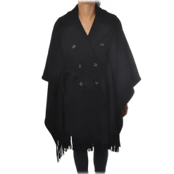 Pinko - Double-Breasted Coat Puerta Mantella with Fringes - Black - Jacket - Made in Italy - Luxury Exclusive Collection - Avvenice^ Jackets