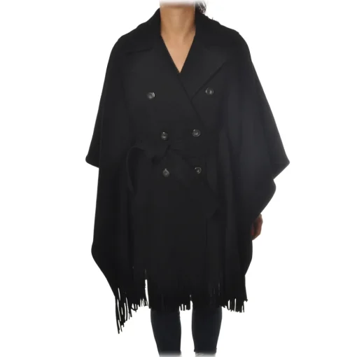 Pinko - Double-Breasted Coat Puerta Mantella with Fringes - Black - Jacket - Made in Italy - Luxury Exclusive Collection - Avvenice^ Jackets