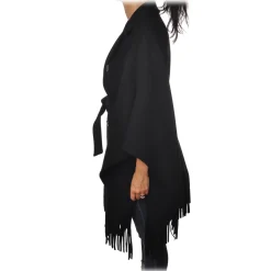 Pinko - Double-Breasted Coat Puerta Mantella with Fringes - Black - Jacket - Made in Italy - Luxury Exclusive Collection - Avvenice^ Jackets