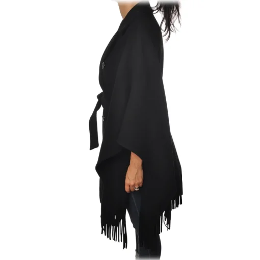 Pinko - Double-Breasted Coat Puerta Mantella with Fringes - Black - Jacket - Made in Italy - Luxury Exclusive Collection - Avvenice^ Jackets