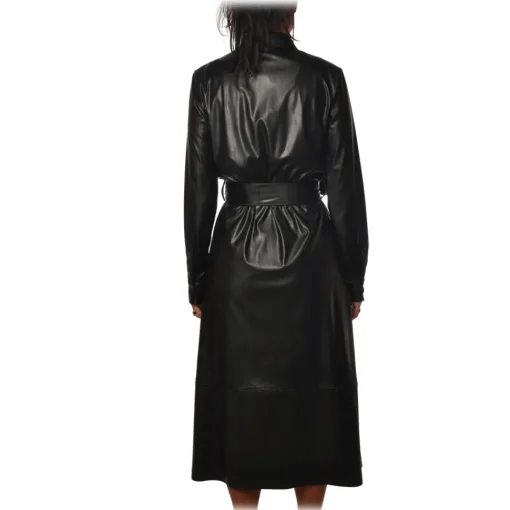 Pinko - Eco-leather Long Shirt Dress Maris - Black - Dress - Made in Italy - Luxury Exclusive Collection - Avvenice