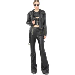 Pinko - Flare Trousers Leather Effect - Black - Trousers - Made in Italy - Luxury Exclusive Collection - Avvenice^ Trousers