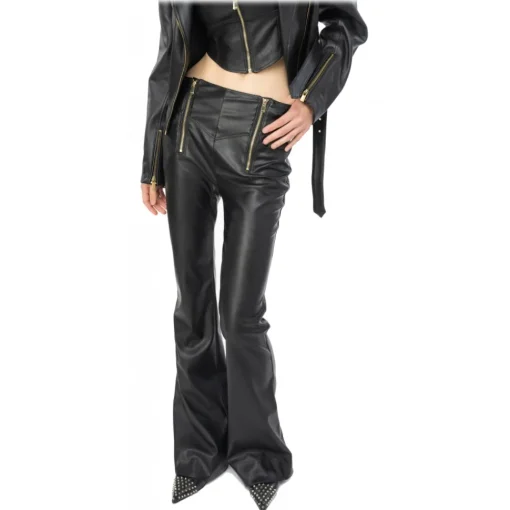 Pinko - Flare Trousers Leather Effect - Black - Trousers - Made in Italy - Luxury Exclusive Collection - Avvenice^ Trousers