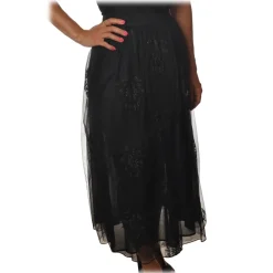 Pinko - Flared Skirt Maritare in Embroidered Tulle - Black - Skirt - Made in Italy - Luxury Exclusive Collection - Avvenice^ Skirts