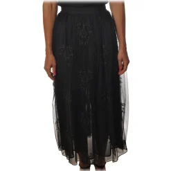 Pinko - Flared Skirt Maritare in Embroidered Tulle - Black - Skirt - Made in Italy - Luxury Exclusive Collection - Avvenice^ Skirts