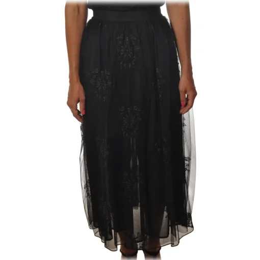 Pinko - Flared Skirt Maritare in Embroidered Tulle - Black - Skirt - Made in Italy - Luxury Exclusive Collection - Avvenice^ Skirts
