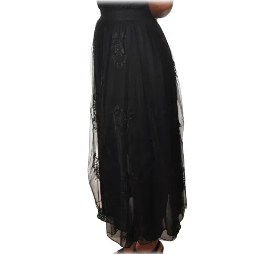 Pinko - Flared Skirt Maritare in Embroidered Tulle - Black - Skirt - Made in Italy - Luxury Exclusive Collection - Avvenice^ Skirts