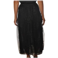 Pinko - Flared Skirt Maritare in Embroidered Tulle - Black - Skirt - Made in Italy - Luxury Exclusive Collection - Avvenice^ Skirts