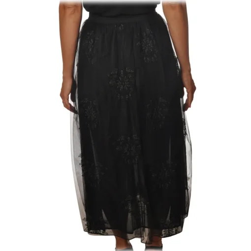 Pinko - Flared Skirt Maritare in Embroidered Tulle - Black - Skirt - Made in Italy - Luxury Exclusive Collection - Avvenice^ Skirts