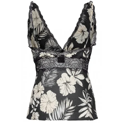 Pinko - Flower Print Top with Lace Detail - Black - Top - Made in Italy - Luxury Exclusive Collection - Avvenice