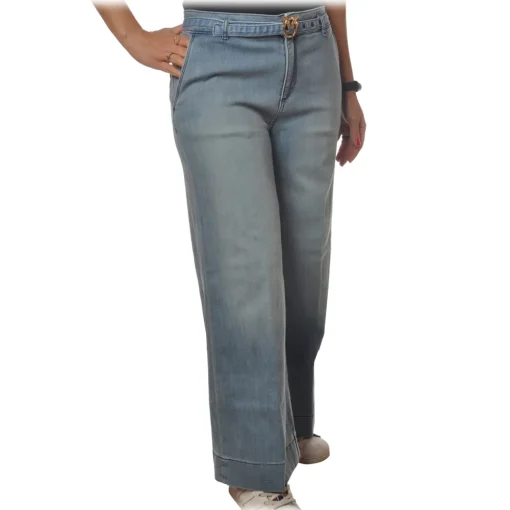 Pinko - Jeans Peggy4 with Logo Denim Belt - Light Blue - Trousers - Made in Italy - Luxury Exclusive Collection - Avvenice^ Trousers