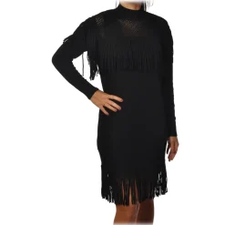 Pinko - Knitted Dress Sagrantino with Fringes - Black - Dress - Made in Italy - Luxury Exclusive Collection - Avvenice^ Dresses