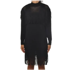 Pinko - Knitted Dress Sagrantino with Fringes - Black - Dress - Made in Italy - Luxury Exclusive Collection - Avvenice^ Dresses