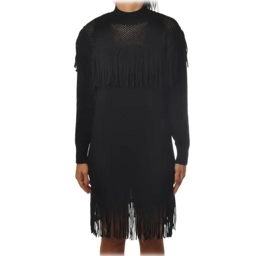 Pinko - Knitted Dress Sagrantino with Fringes - Black - Dress - Made in Italy - Luxury Exclusive Collection - Avvenice^ Dresses