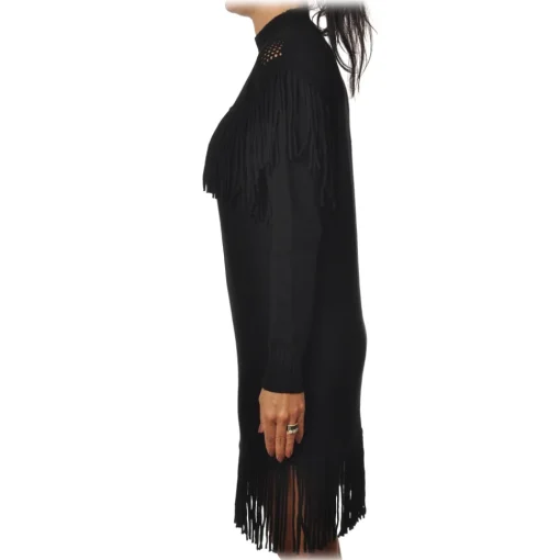 Pinko - Knitted Dress Sagrantino with Fringes - Black - Dress - Made in Italy - Luxury Exclusive Collection - Avvenice^ Dresses