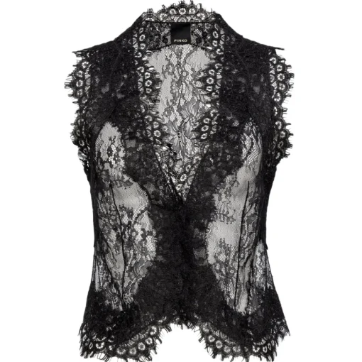 Pinko - Lace Bustier Vest - Black - Top - Made in Italy - Luxury Exclusive Collection - Avvenice^ Tops