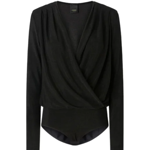 Pinko - Metallic Effect Draped Bodysuit - Black - Top - Made in Italy - Luxury Exclusive Collection - Avvenice