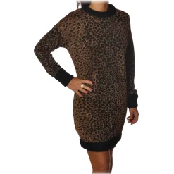 Pinko - Mini Dress Pressione in Laminated Leopard Knit - Copper/Black - Dress - Made in Italy - Luxury Exclusive Collection - Avvenice^ Dresses