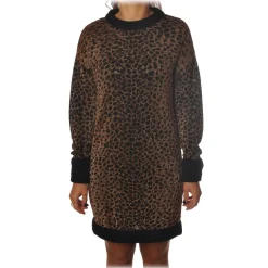 Pinko - Mini Dress Pressione in Laminated Leopard Knit - Copper/Black - Dress - Made in Italy - Luxury Exclusive Collection - Avvenice^ Dresses